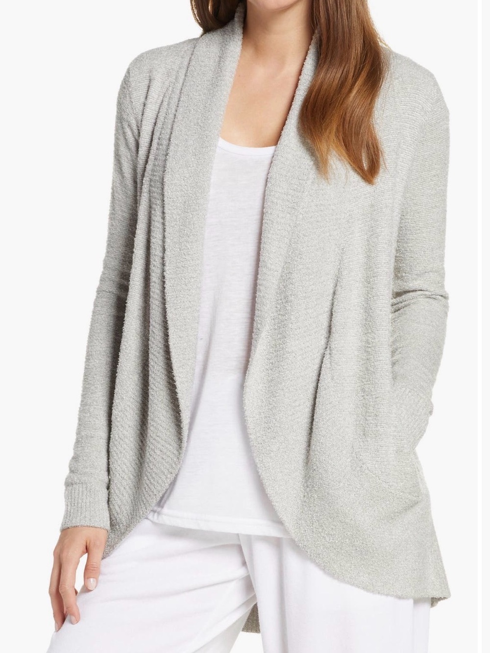 Barefoot Dreams Light Gray Open Drape Front Cardigan
